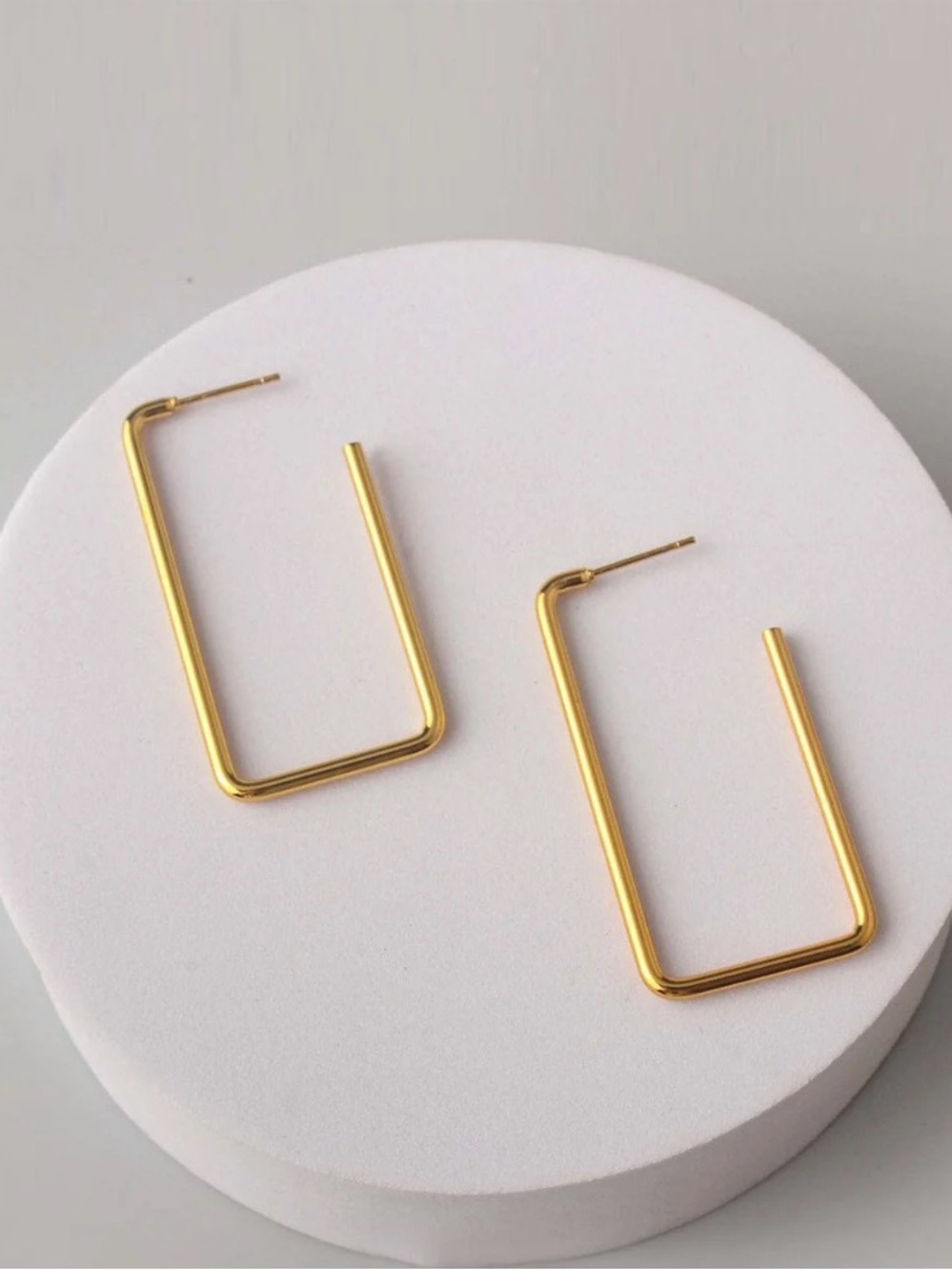 Minimal Gold Rectangular Hoop Earrings - Gold